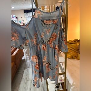 Light blue floral cold shoulder dress